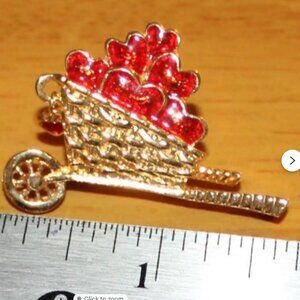 Vintage Avon Garden of Love Enamel Brooch Wheelbarrow Full of Hearts Valentines